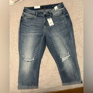 Women's Blue Distressed Capris